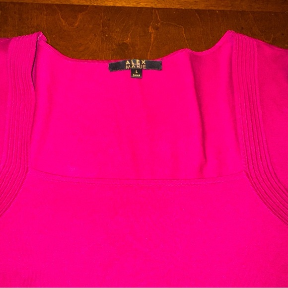 Alex Marie Womens Hot Pink Knit Square Neck Short Sleeve Silk Blend Shirt L - Picture 5 of 8